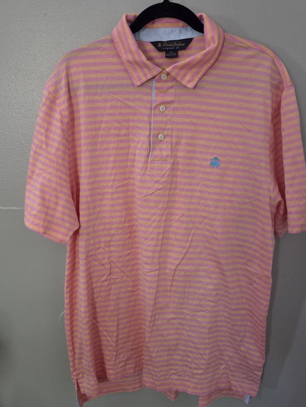 Brooks Brothers Men's Pink Orange Striped Golf Polo Preppy Shirt. Sz XL